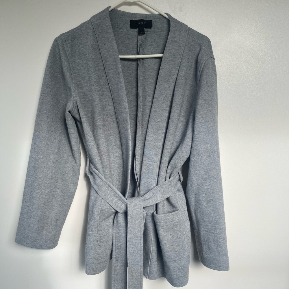 J. Crew Gray Open Front Tie Blazer Size M